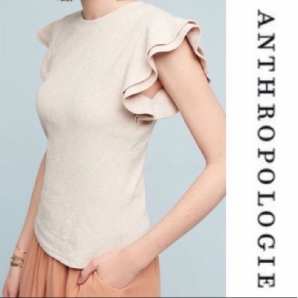 Anthropologie Deletta Blush Ruffle Sleeve Top